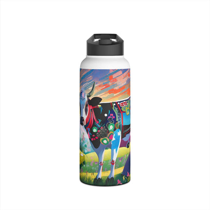 Cyber Glitch Cow Stainless Steel Water Bottle