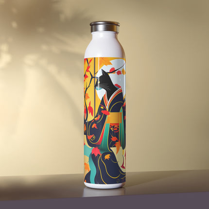 Black Cat in Kimono Slim Water Bottle