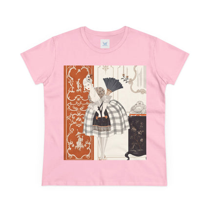 🪭🖤 The Lady With The Black Fan Cotton Tee – Art Deco Fashion Illustration
