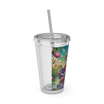 Geisha Kitten’s River Voyage Sunsplash Tumbler with Straw, 16oz