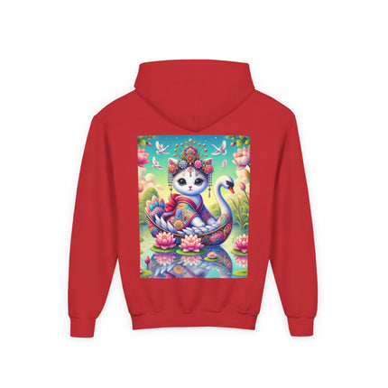 Geisha Kitten’s River Voyage Youth Hooded Sweatshirt – Adventure on a Whimsical River