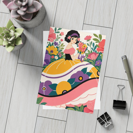 🌸💜 The Girl With The Flower Bouquet Postcards With Envelopes – Art Deco Floral Whimsy