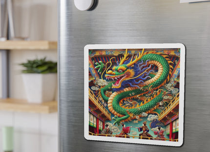 Tibetan Dragon Over Kabuki Duel Die-Cut Magnets (4 Sizes)