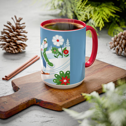 🎿❄️ The Winter Garden Skier Colorful Mug – Whimsical Holiday Fantasy
