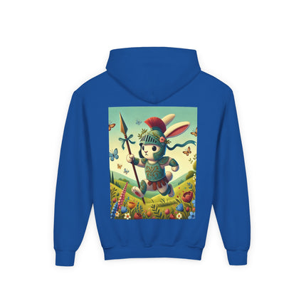 Rabbit Gladiator Youth Hooded Sweatshirt – Courage, Adventure & Playful Heroism