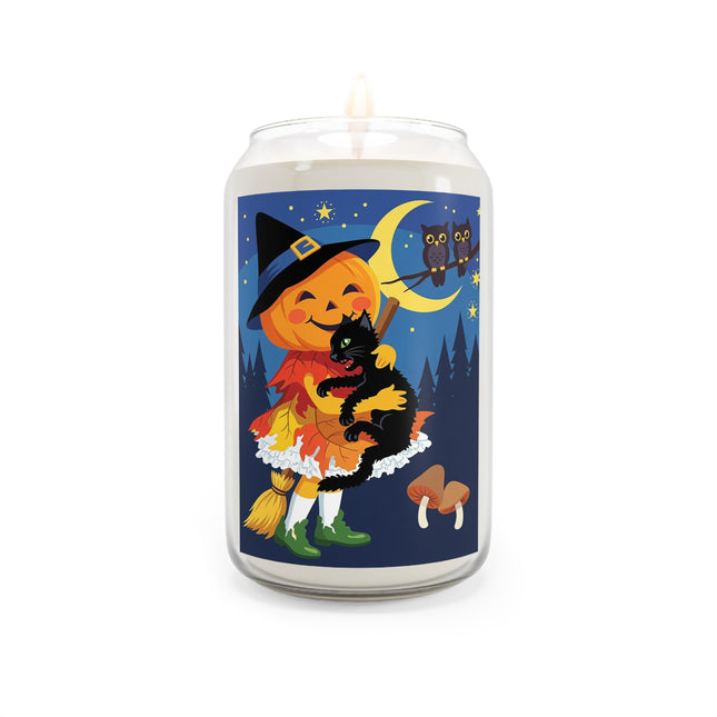 🎃🐈‍⬛ The Little Pumpkin Witch And Her Black Cat Scented Soy Candle – Whimsical Halloween Charm