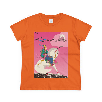 Samurai Princess on the White Steed Women's Midweight Cotton Tee – Epic Fantasy & Mythic Beauty