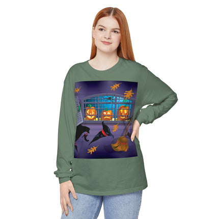 Whimsical Halloween Mischief Unisex Garment-dyed Long Sleeve T-Shirt