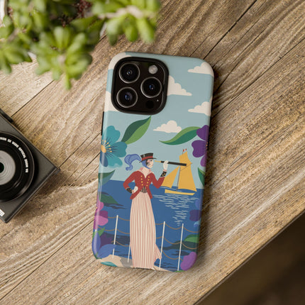 🌊🔭 The Lady Of The Seaside Lookout Phone Case – Art Deco Nautical Adventure