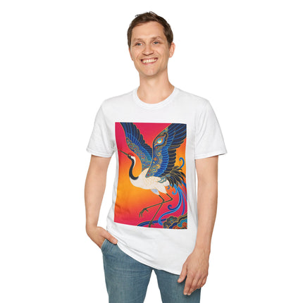 🪽🌅 The Celestial Crane Softstyle T-Shirt – Art Deco Wings Of Elegance