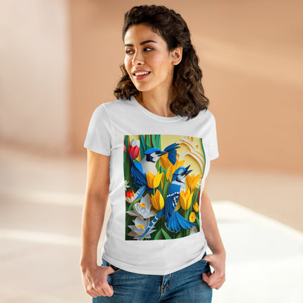 Blue Jays in a Spring Garden Women's Midweight Cotton Tee
