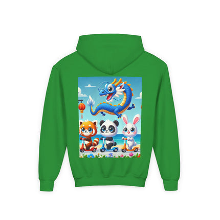 Seaside Scooter Friends Youth Hooded Sweatshirt – Coastal Fun & Playful Adventure