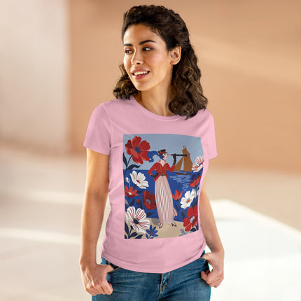 ⚓🌺 The Seaside Flower Adventurer Cotton Tee – Art Deco Nautical Fashion