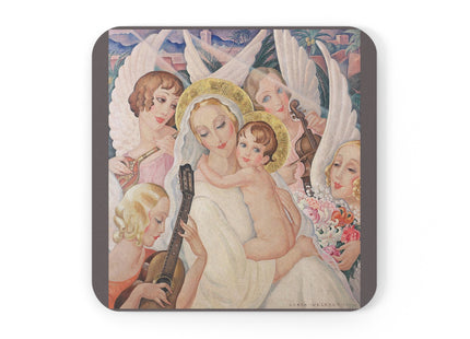 Madonna with Child surrounded by musical angels by Gerda Wegener Cork Back Coaster