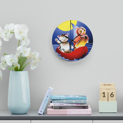 Embarking on a Moonlit Journey Acrylic Wall Clock, Round and Square