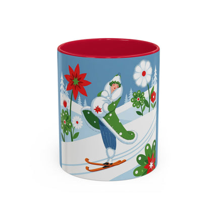 🎿❄️ The Winter Garden Skier Colorful Mug – Whimsical Holiday Fantasy