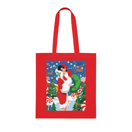 🍬🎄 The Lady Of The Peppermint Christmas Garden Cotton Tote Bag – Art Deco Holiday Fantasy