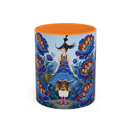 💙🌺 The Sapphire Blossom Garden Dancer Colorful Mug – Art Deco Fashion Fantasy