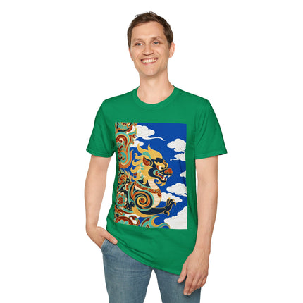 🦁☁️ The Celestial Snow Lion Softstyle T-Shirt – Tibetan Mythical Guardian & Sacred Clouds