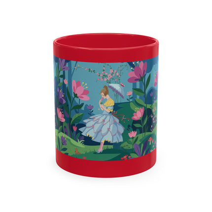 🌸☂️ The Lady Of The Enchanted Garden Stroll Ceramic Mug – Art Deco Floral Whimsy