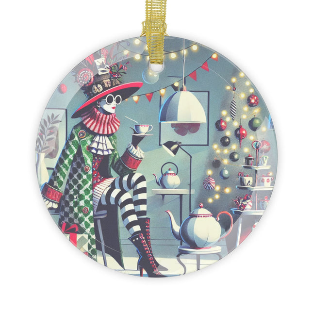 Whimsical Christmas Tea Party Glass Ornament