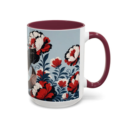 ❤️🌺 The Scarlet Blossom Dancer Colorful Mug – Art Deco Fashion Whimsy