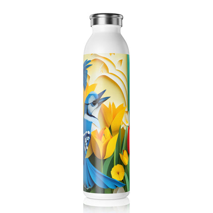 Blue Jays in a Spring Garden Slim Water Bottle