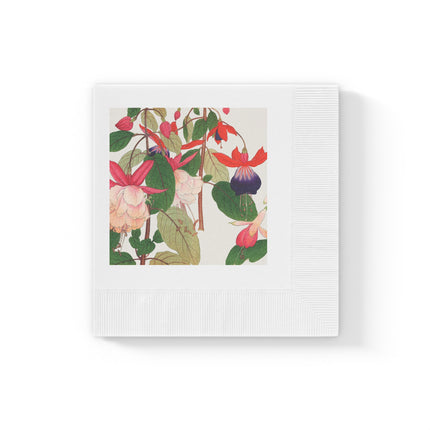 Fuchsia Flower White Coined Napkins – Vibrant Fuchsia & Japanese Woodblock Elegance
