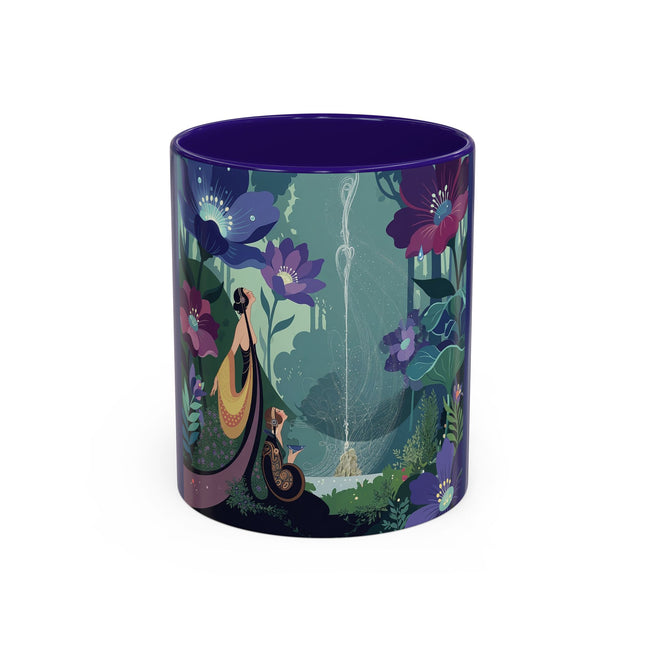 The Lady Of The Moonlit Fountain Colorful Mugs – Art Deco Botanical Serenity