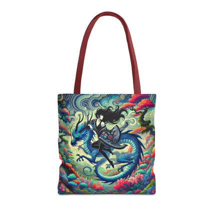 Mystic Guardian of the Sky Tote Bag – Warrior Fairy & Turquoise Dragon
