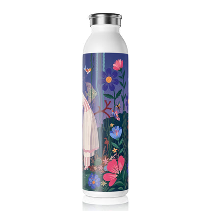 🐠🌸 The Lady Of The Underwater Garden Slim Water Bottle – Art Deco Aquatic Floral Whimsy