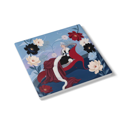 🌹✨ The Scarlet Chaise Ceramic Coaster – Art Deco Floral Glamour