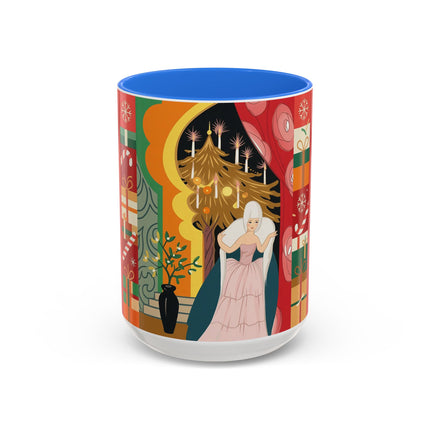 ❤️ The Lady Of The Candlelit Christmas Alcove Colorful Mug – Art Deco Holiday Elegance