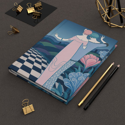 🌸💙 The Enchanted Checkered Garden Hardcover Journal – Art Deco Fashion Whimsy