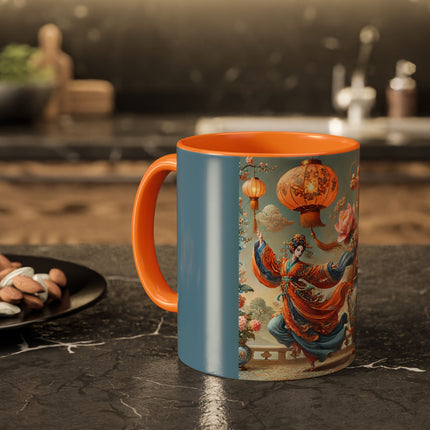 Golden Dragon & Lantern Lady Colorful Mug – Imperial Dragon & Elegant Harmony