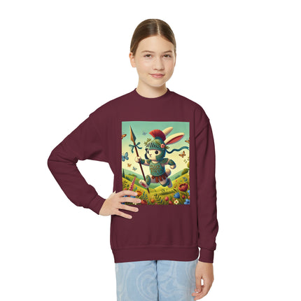 Rabbit Gladiator Youth Crewneck Sweatshirt – Courage, Adventure & Playful Charm