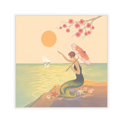 🧜‍♀️☂️ The Mermaid With The Parasol Kiss-Cut Stickers – Art Deco Seaside Fantasy