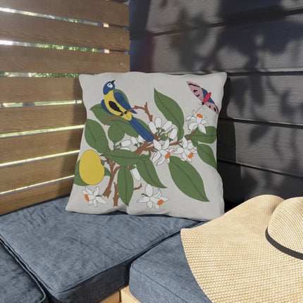 Blue Tit & Butterfly Outdoor Pillows – Spring Harmony & Delicate Beauty