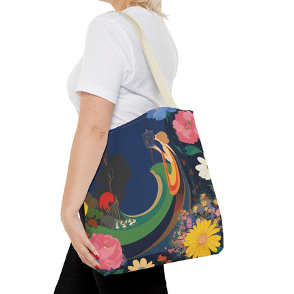 🌙🐦 The Lady Of The Moonlit Birdcage Tote Bag – Art Deco Floral Fantasy