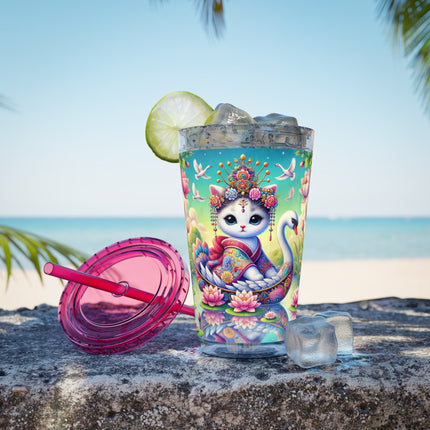 Geisha Kitten’s River Voyage Sunsplash Tumbler with Straw, 16oz