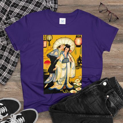Golden Embrace: A Serene Moment of Love Women's Midweight Cotton Tee