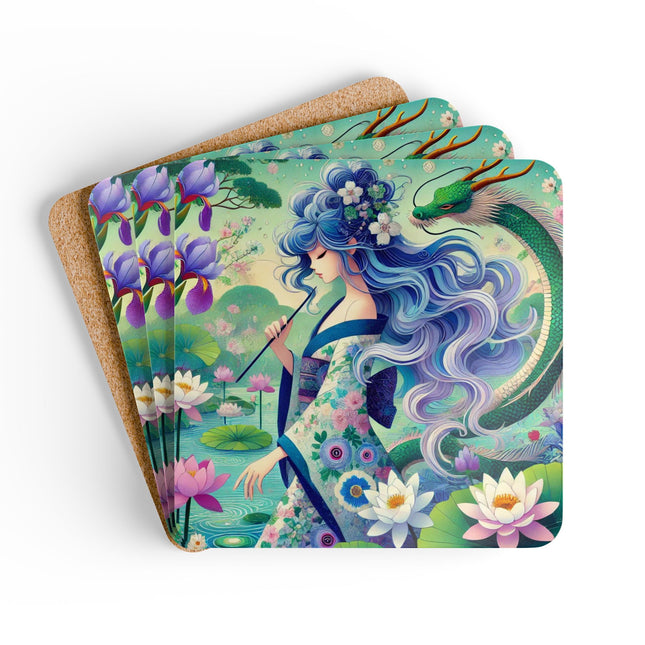 Fairy of the Koi Pond Corkwood Coaster Set