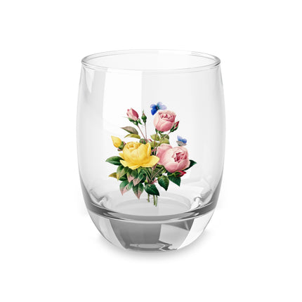 Yellow Rose and Cabbage Rose Botanical Illustration by Pierre-Joseph Redouté Whiskey Glass