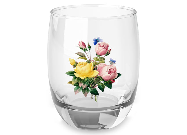 Yellow Rose and Cabbage Rose Botanical Illustration by Pierre-Joseph Redouté Whiskey Glass