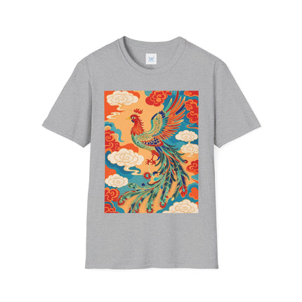 🐦🌞 The Celestial Phoenix Softstyle T-Shirt – Golden Clouds & Mythical Splendor