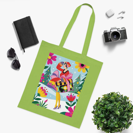 🎄🌺 Christmas In The Winter Garden Cotton Tote Bag – Art Deco Holiday Whimsy