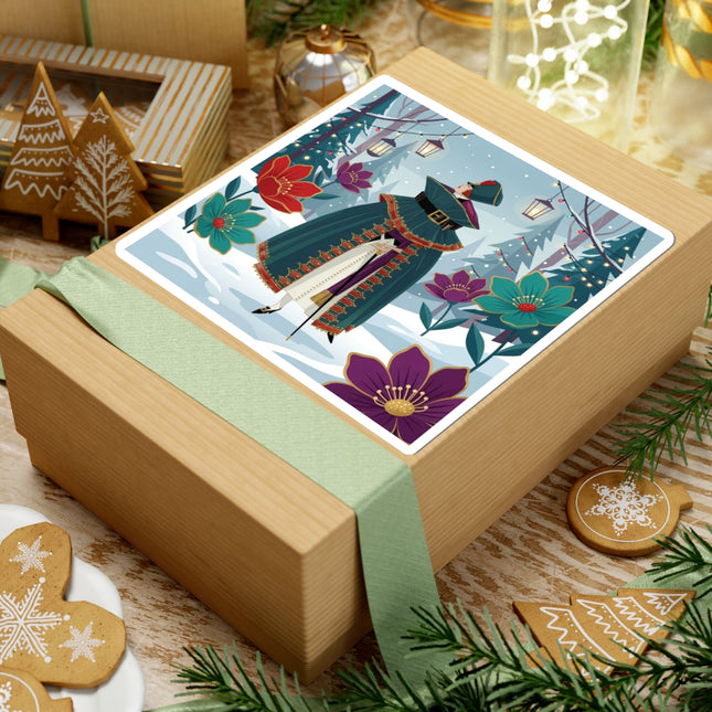 🏮❄️ The Winter Lantern Promenade Kiss-Cut Sticker – Art Deco Holiday Fantasy