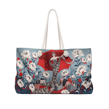 ❤️🌺 The Scarlet Parasol Spectacle Weekender Bag – Art Deco Fashion Elegance