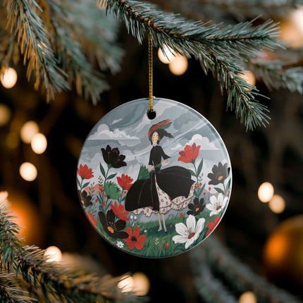 🌧️🌺 The Stormy Flower Walk Ceramic Ornament – Art Deco Floral Fashion
