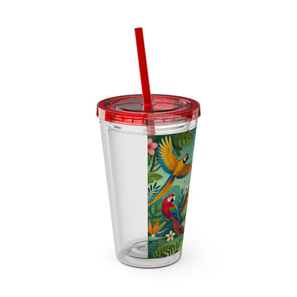 Parrot Dance of the Geisha Kitten Sunsplash Tumbler with Straw, 16oz